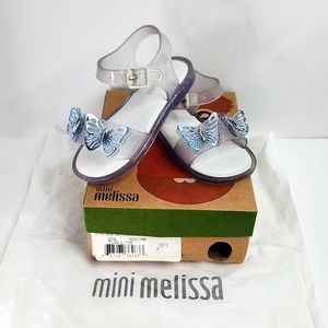 Mini Melissa, Mar Butterfly Sandals Toddler Girl Size 7, Clear Glitter Silver.